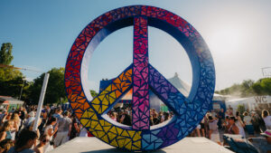 Kunstwerk Peace Zeichen auf dem Tollwood Festival